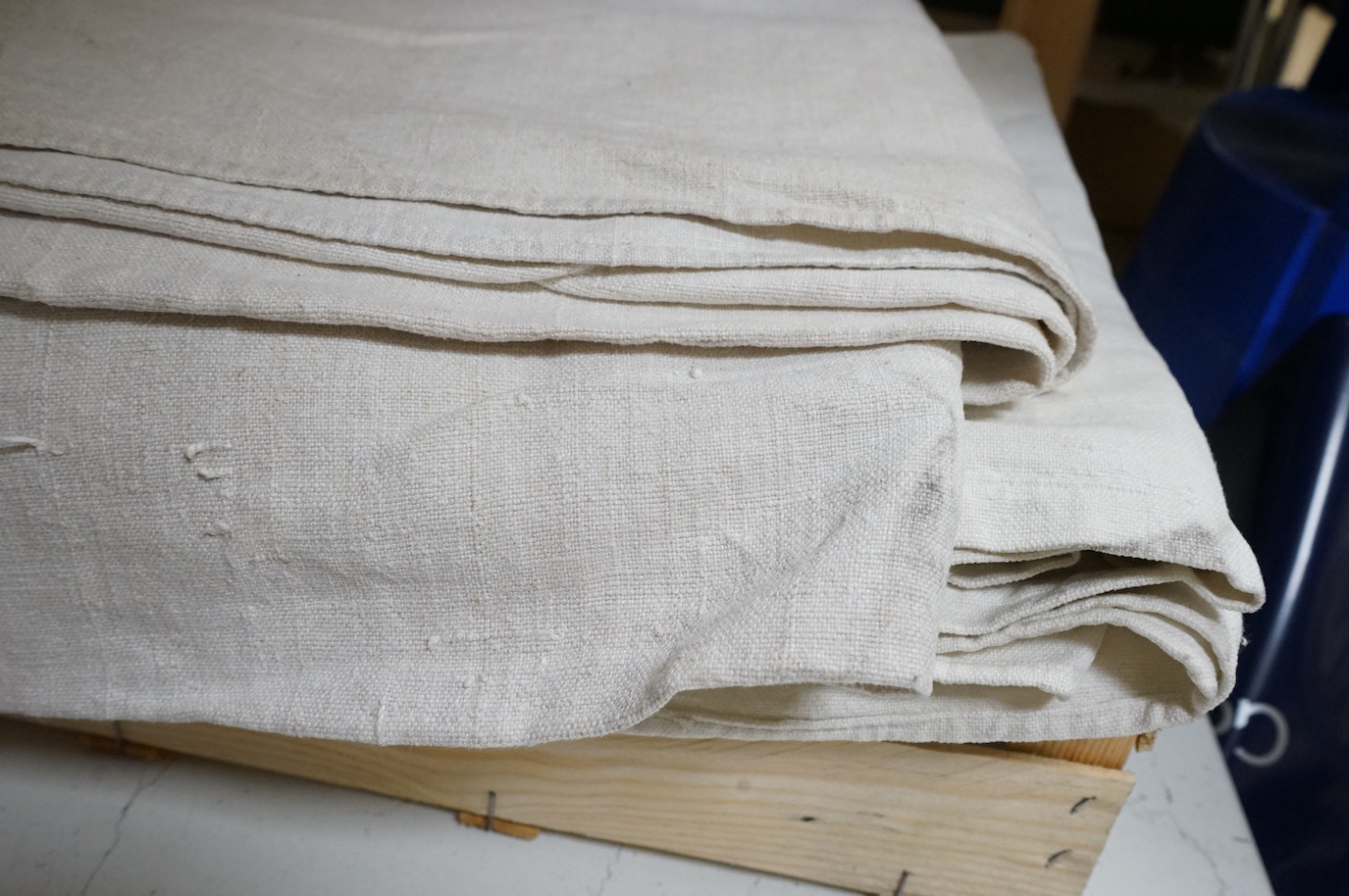 Six plain coarse linen French provincial sheets
